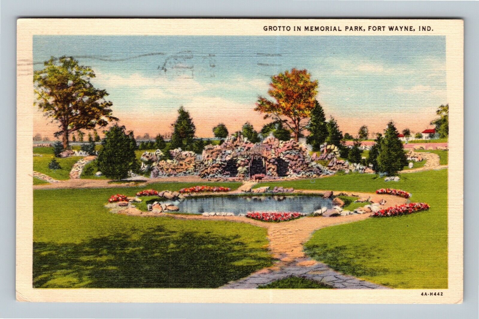 Fort Wayne IN, Grotto In Memorial Park, Indiana c1937 Vintage Postcard