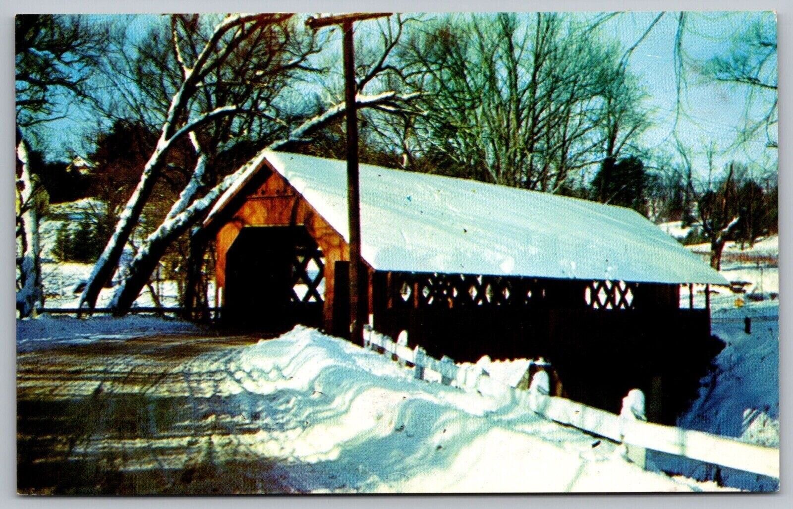 Creamery Covered Bridge Brattleboro Vermont Snow Winter Vintage UNP Postcard