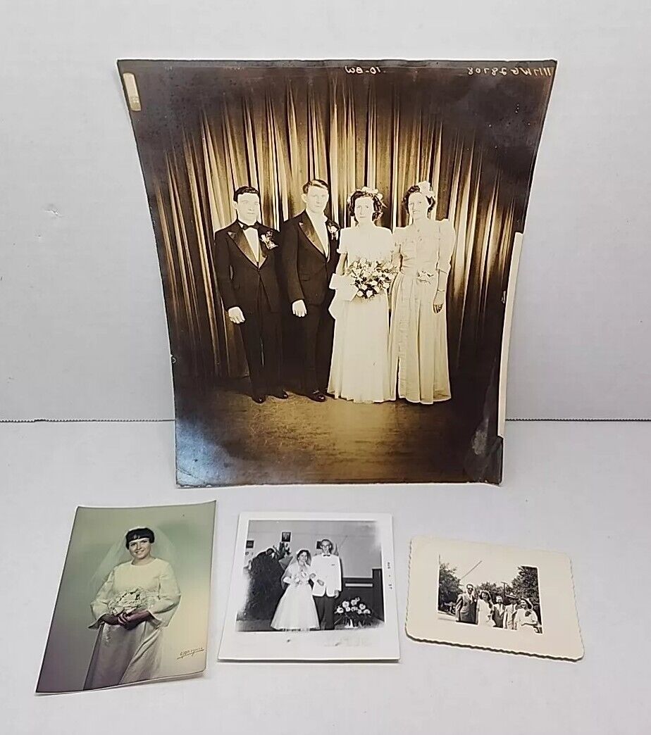 Lot Of 4 1920s - 60s Wedding Bride Couples Photograph Assorted Size Vintage B&W 