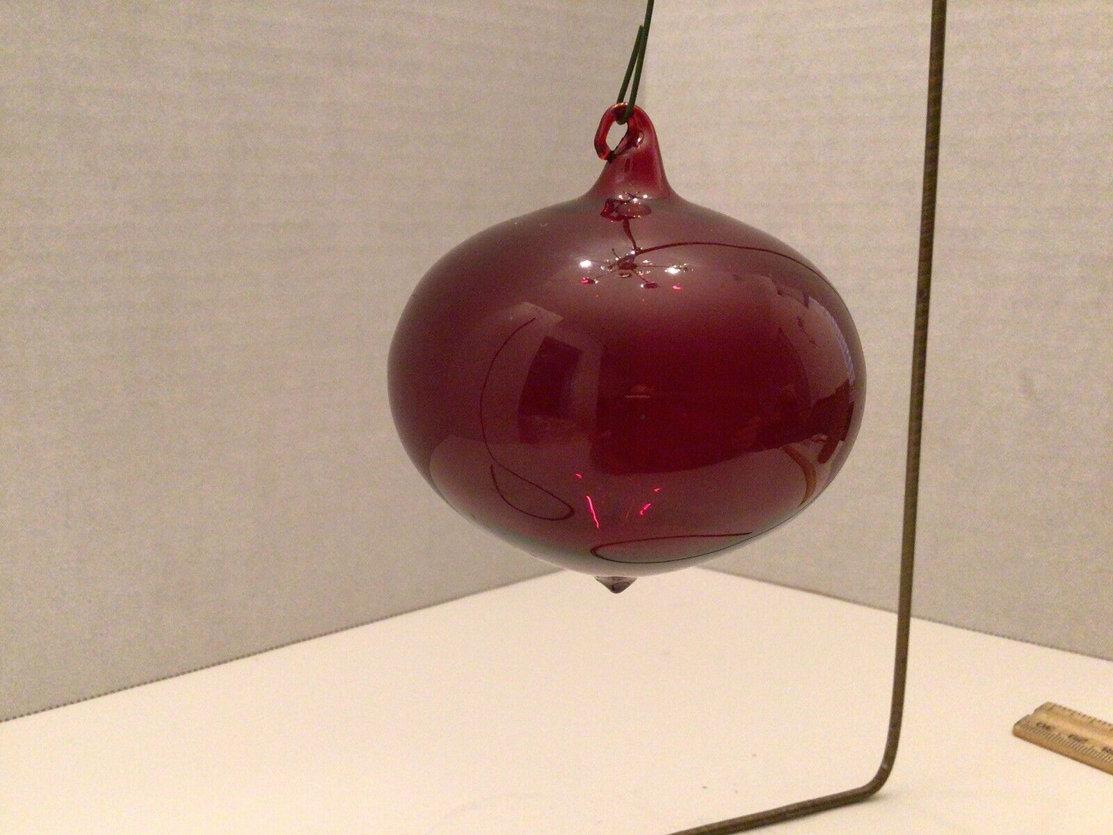 Vintage Hand Blown Glass Teardrop Dark Red Ornament 3” Diameter