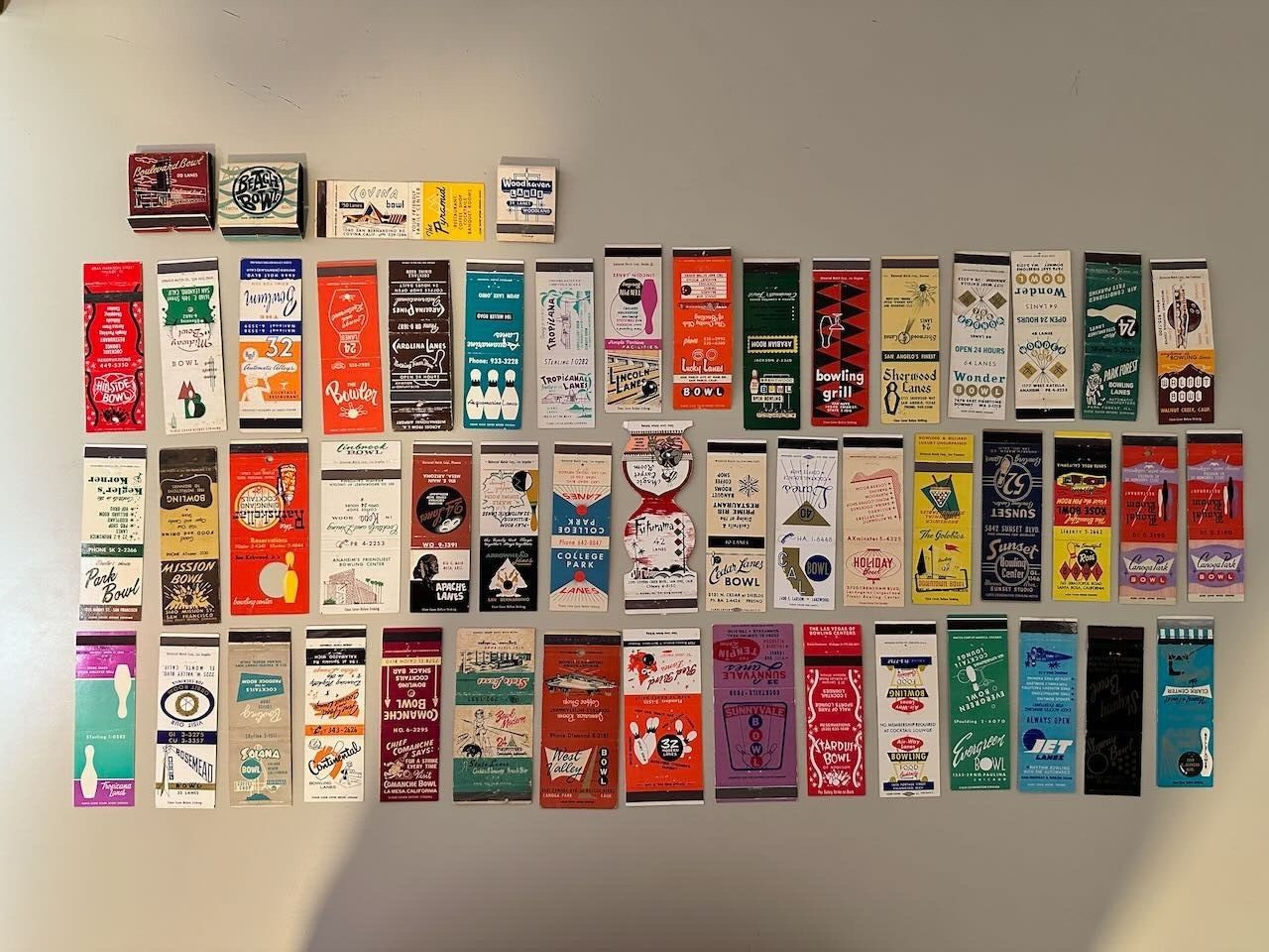 Huge Lot of 51 Vintage 1950s-1960s Bowling Matchbook Covers Mid-Century COOL