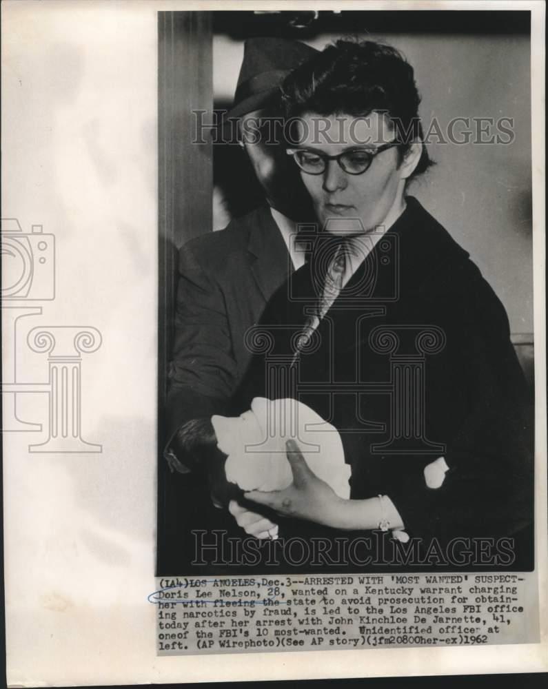 1962 Press Photo Doris Lee Nelson arrested by FBI in Los Angeles, California