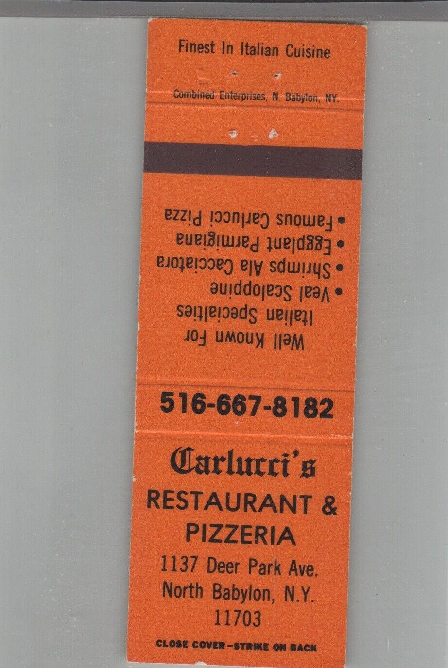 Matchbook Cover - Pizza - Carlucci\'s Restaurant & Pizzeria West Babylon, NY