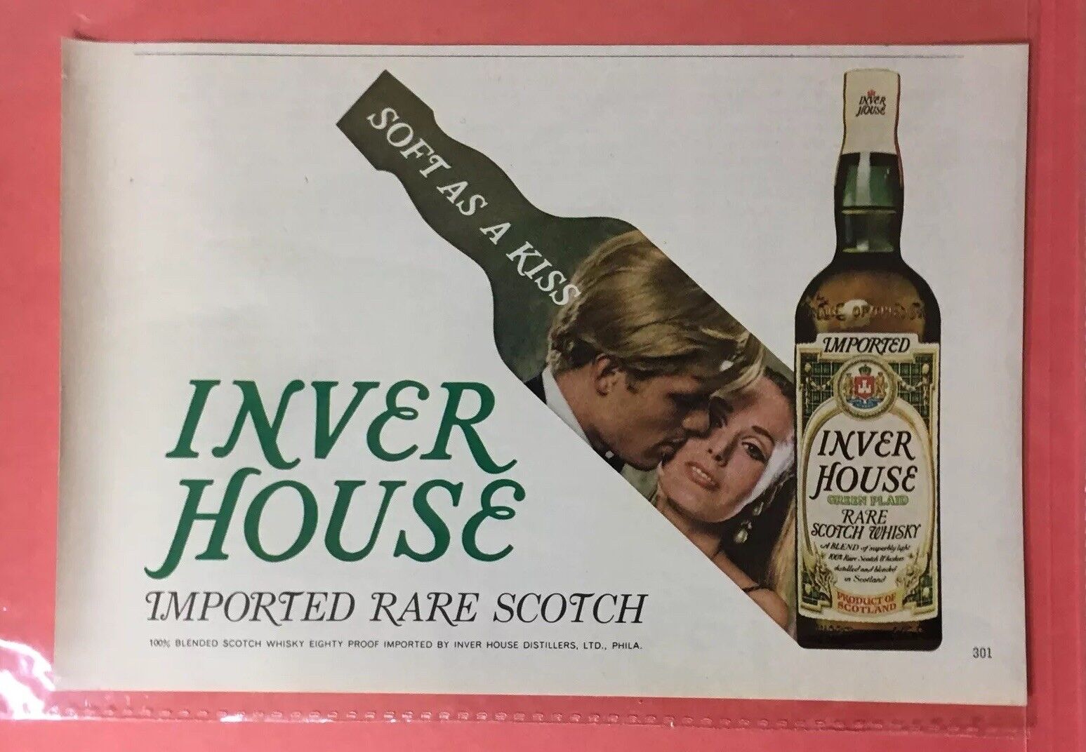 1968 INVER HOUSE Scotch Whiskey Soft As A Kiss Vintage Print Ad