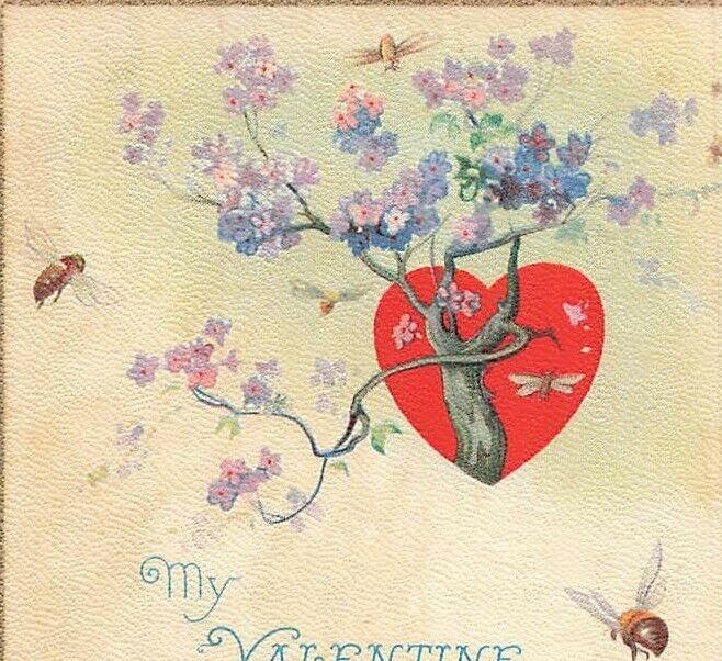 c1910s-20s Bees Heart Flowers Valentines Day P314