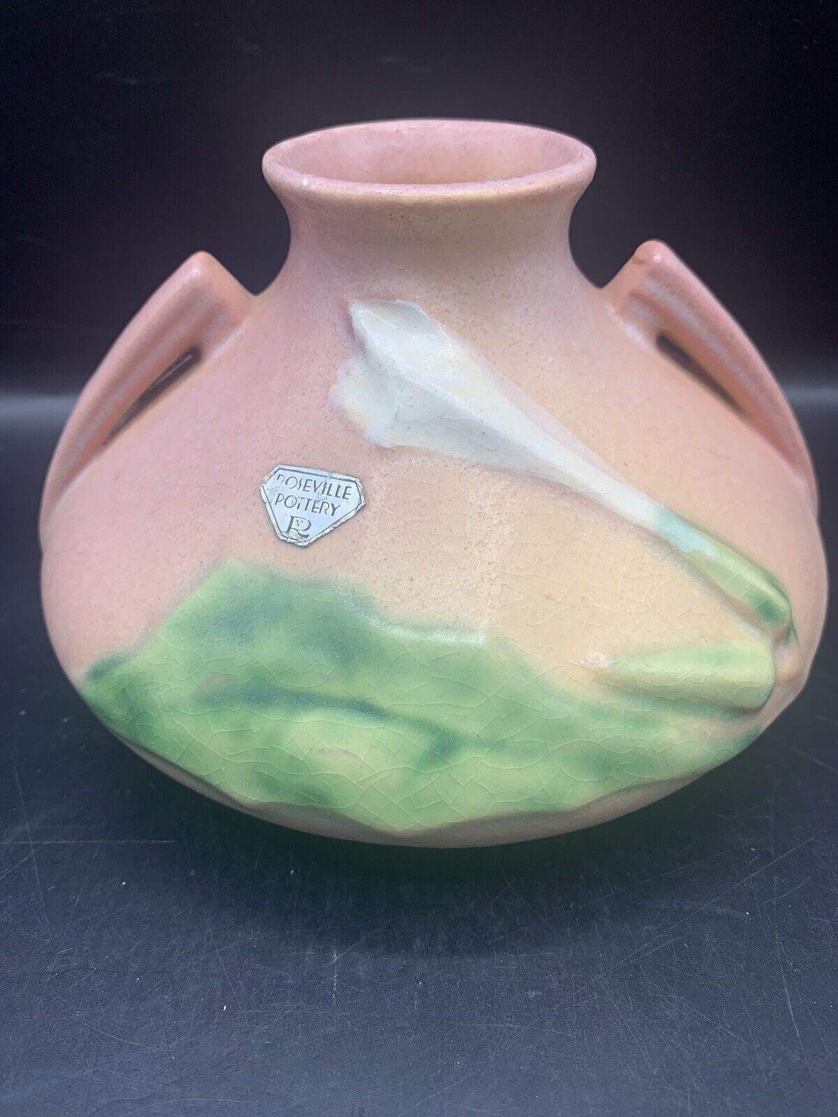 Roseville Thornapple Pottery Pink  Squat 808-4 Vase 1937 W/ label