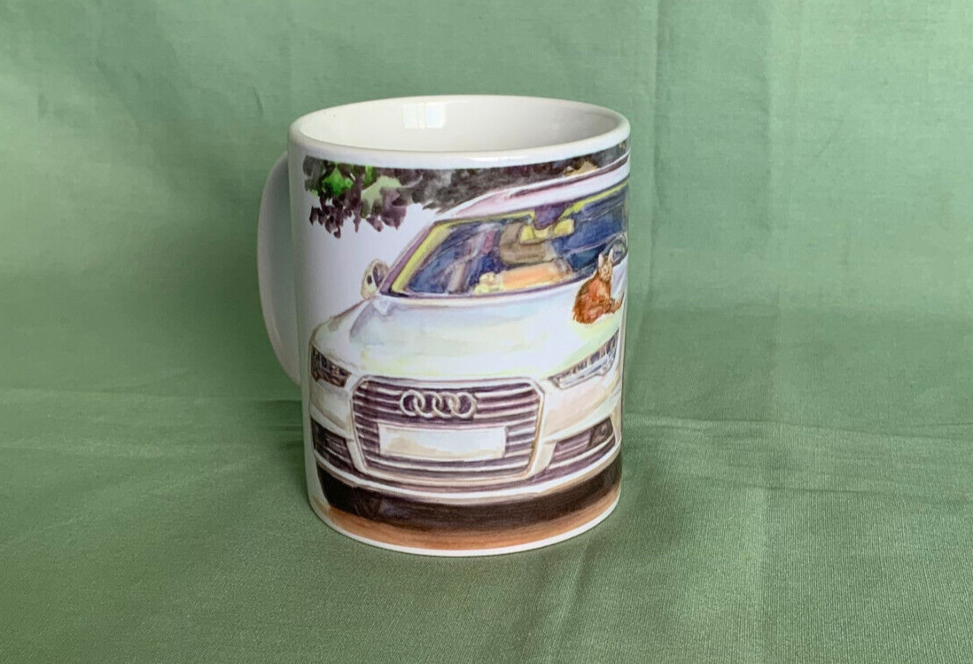 Audi A7 and Cat - mug from a watercolor painting