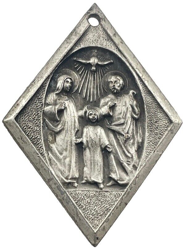 Vintage Catholic Holy Family, Holy Spirit Silver Tone Religious  Medal
