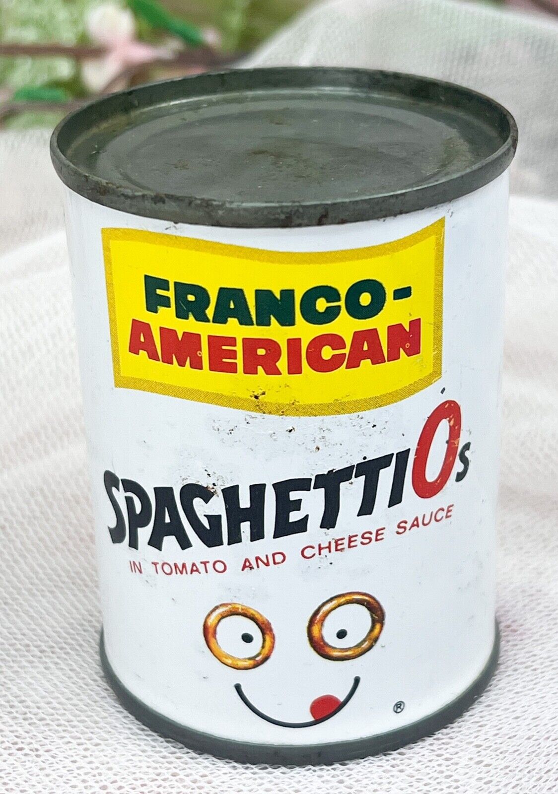 RARE 1950s FRANCO-AMERICAN SPAGHETTI Os Advertising Tin Mini Can Sealed Empty