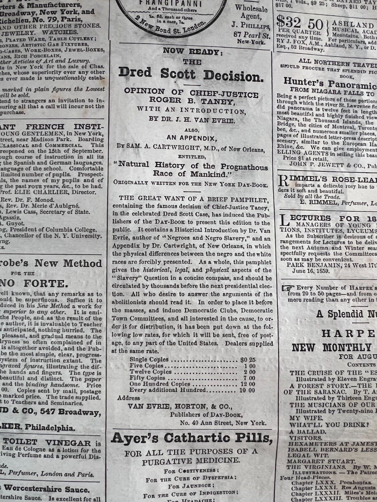 Harper's Weekly 7/23/1859 PRO SLAVERY PAMPHLET AD
