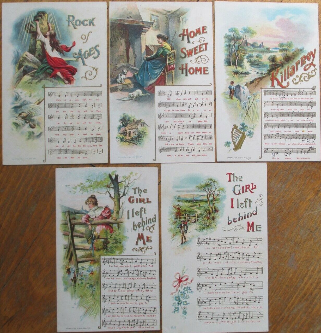 Sheet Music & Scenes 1908 SET OF FIVE Embossed, Color Litho Postcards
