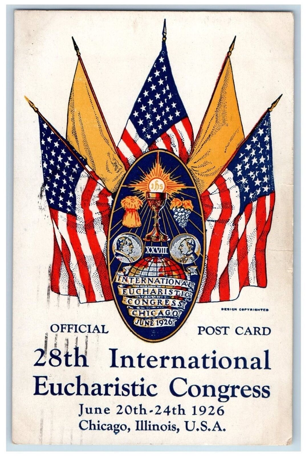 Chicago Illinois IL Postcard 28th International Eucharistic Congress 1926 Flags