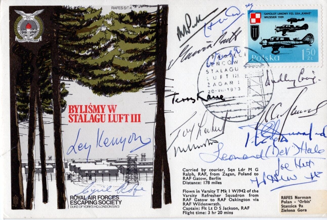 RAF escaping Society Stalag Luft III cover signed by 14 veterans