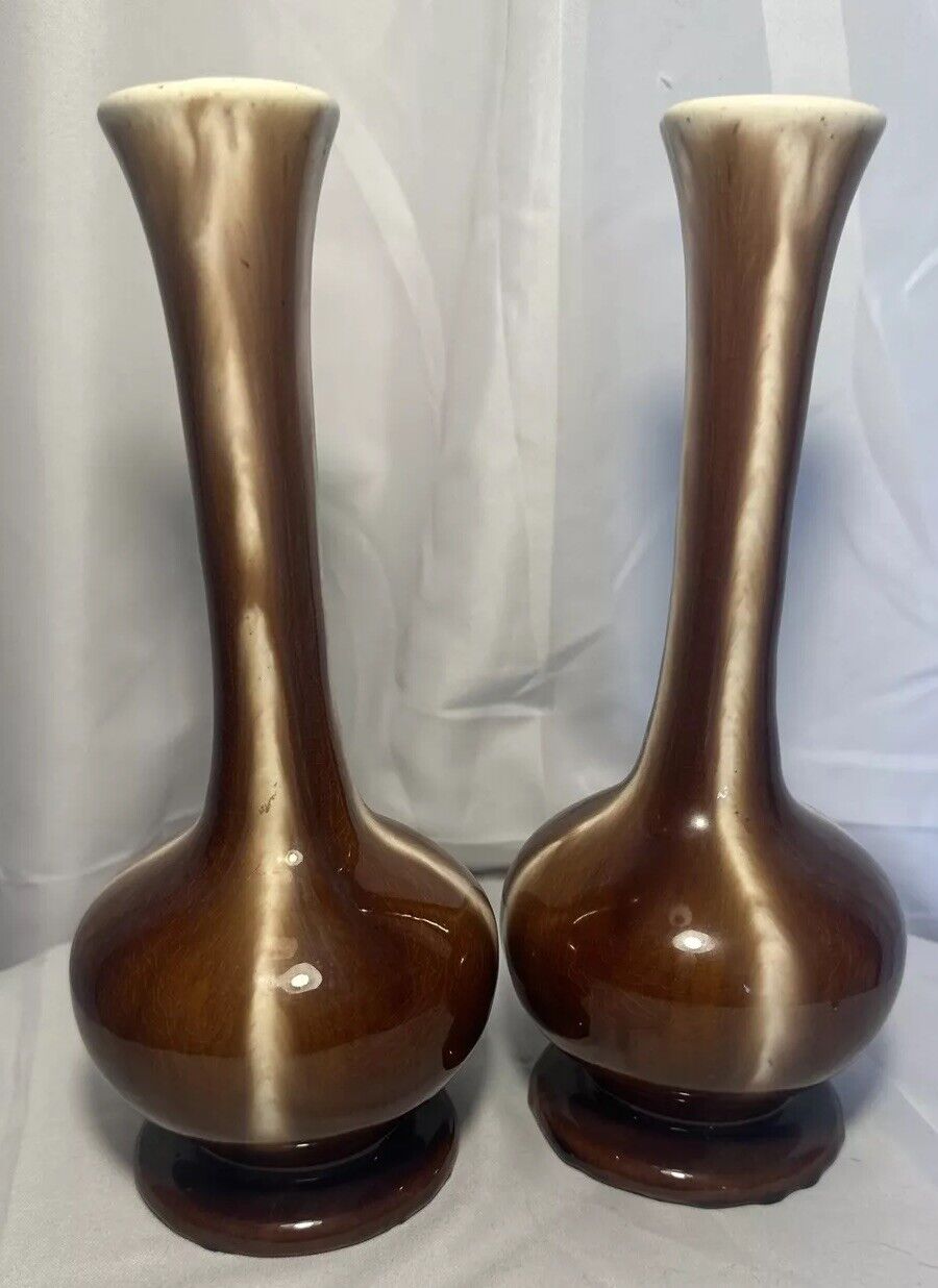MCM Glazed Vases Pair Made in Belgium 9.5\