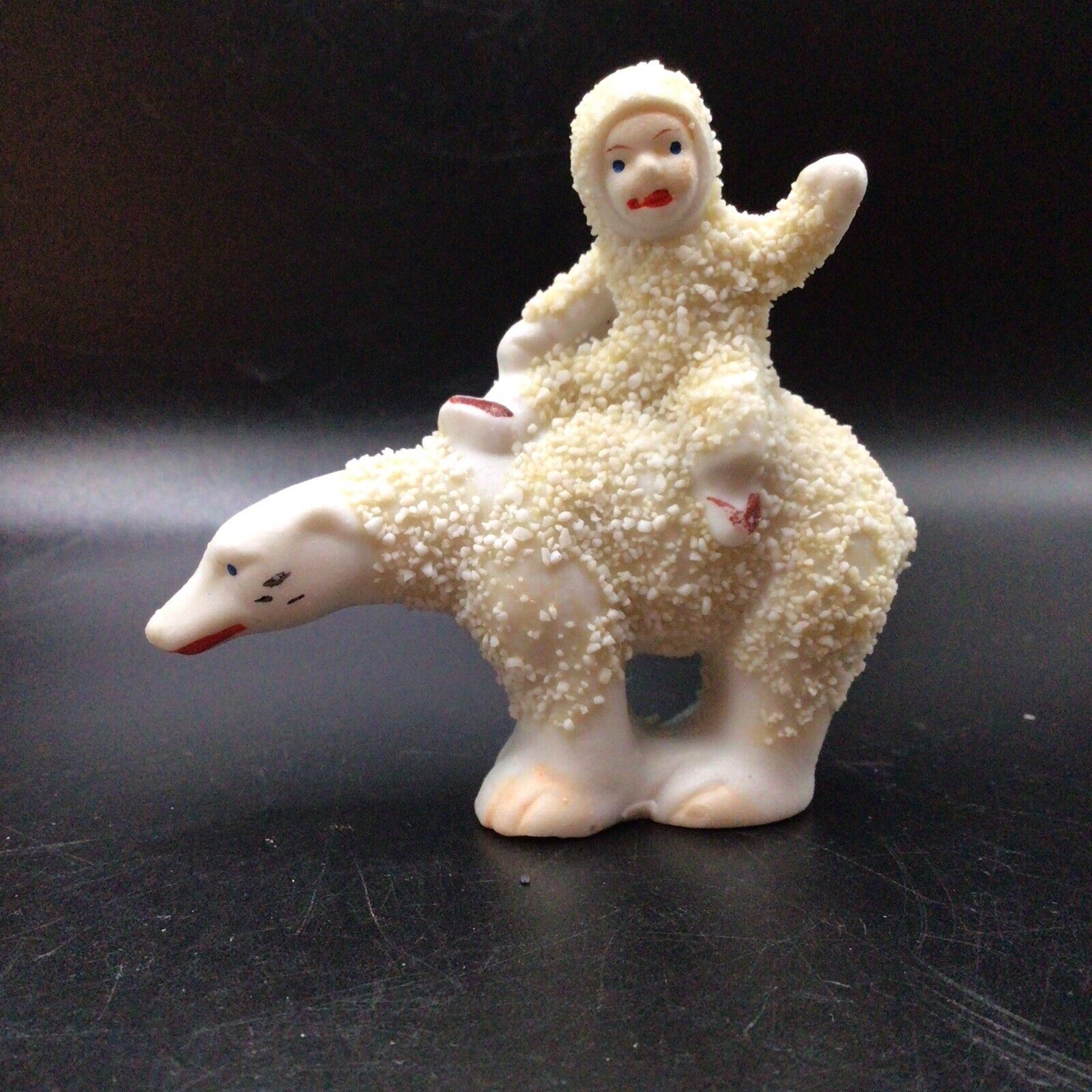 Vintage Antique Snow Baby Riding Polar Bear textured hand painted Figure JAPAN