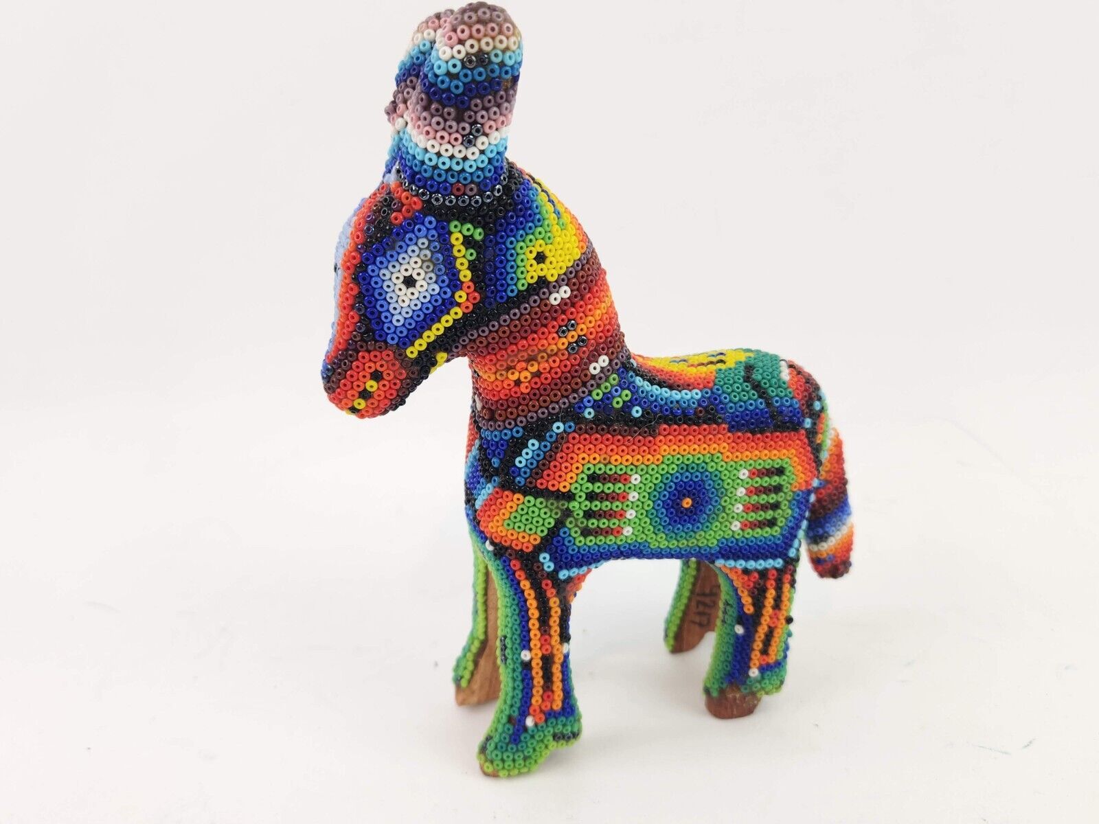 Huichol Beaded Carved Wood Donkey Burro Mexican Folk Art Figurine Beads Damaged