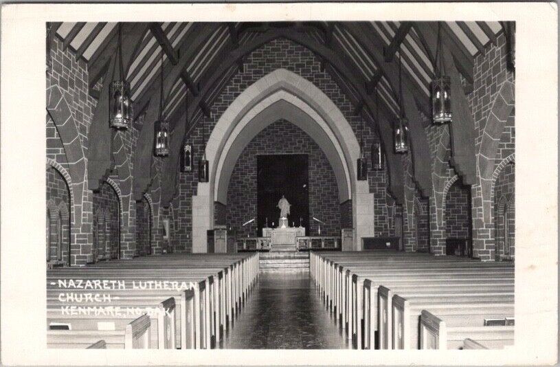 KENMARE, North Dakota RPPC Real Photo Postcard NAZARETH LUTHERAN CHURCH Interior