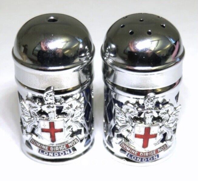 Vintage Hillcrest London Silver Tone Salt & Pepper Shakers Red Insert Rare Find