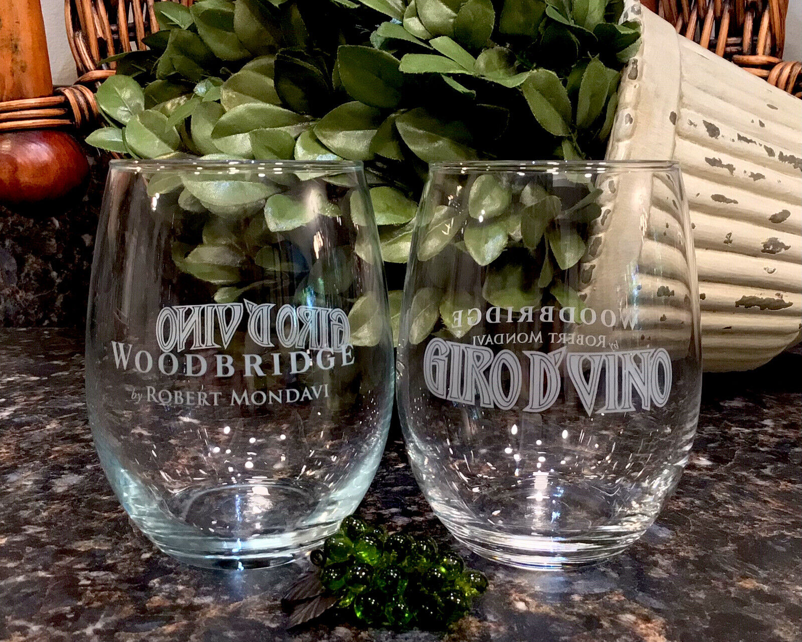 Robert Mondavi Woodbridge GIRO D’ VINO Lodi, CA Bike Tour Wine Glasses (2) MINT