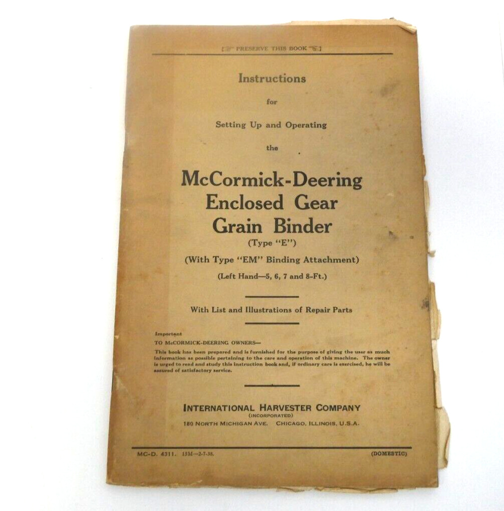 McCormick-Deering Vtg Enclosed Gear Grain Binder Type \