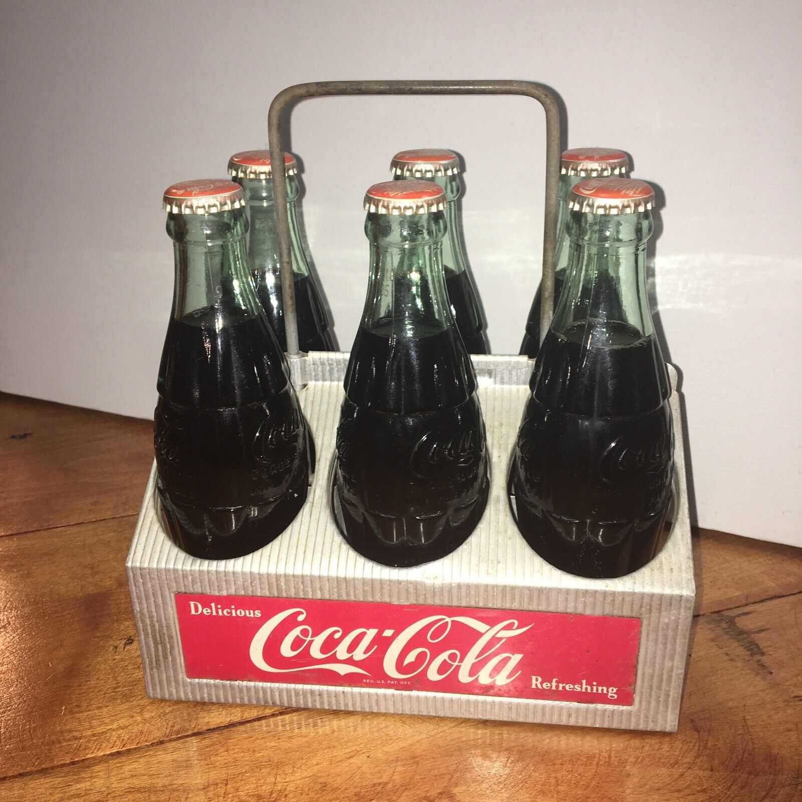 Vintage Coca-Cola Aluminum Metal 6-Pack Bottle Carrier  with full Bottles 1950’s