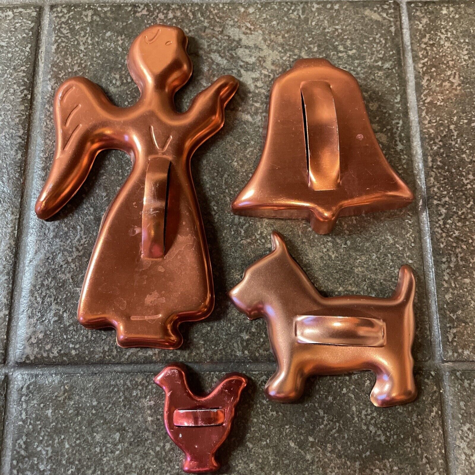 Set Of 4 Vintage Copper Aluminum Cookie Cutters Various Shapes