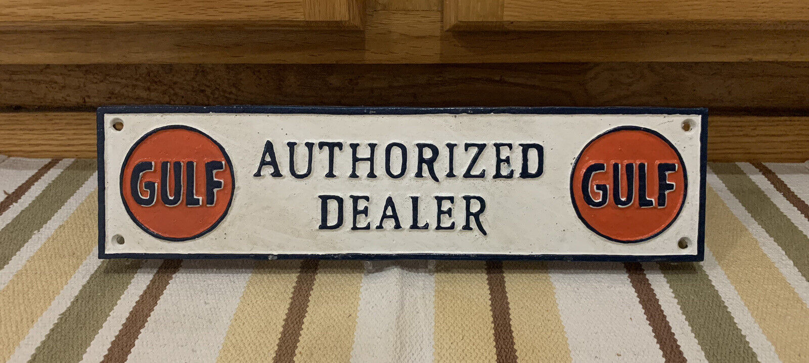 Gulf Authorized Dealer Cast Iron Sign Gas Oil Garage Vintage Style Wall Decor