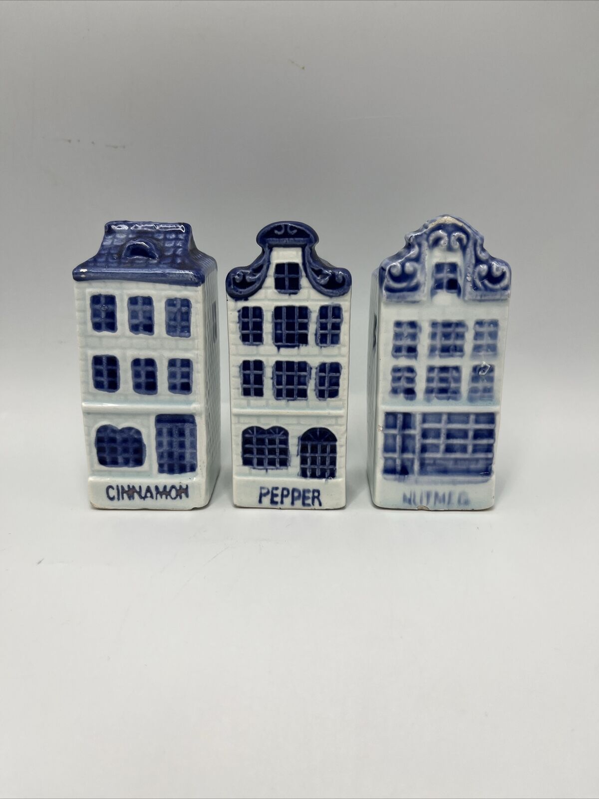 Set of 3 Vintage Delft Blue Pottery House Spice Jars Hand Painted - READ DESCRIP