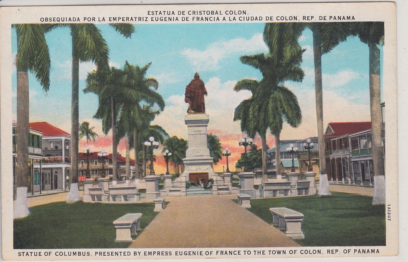 Colon, Panama.  Statue Of Columbus. White Board Postcard.