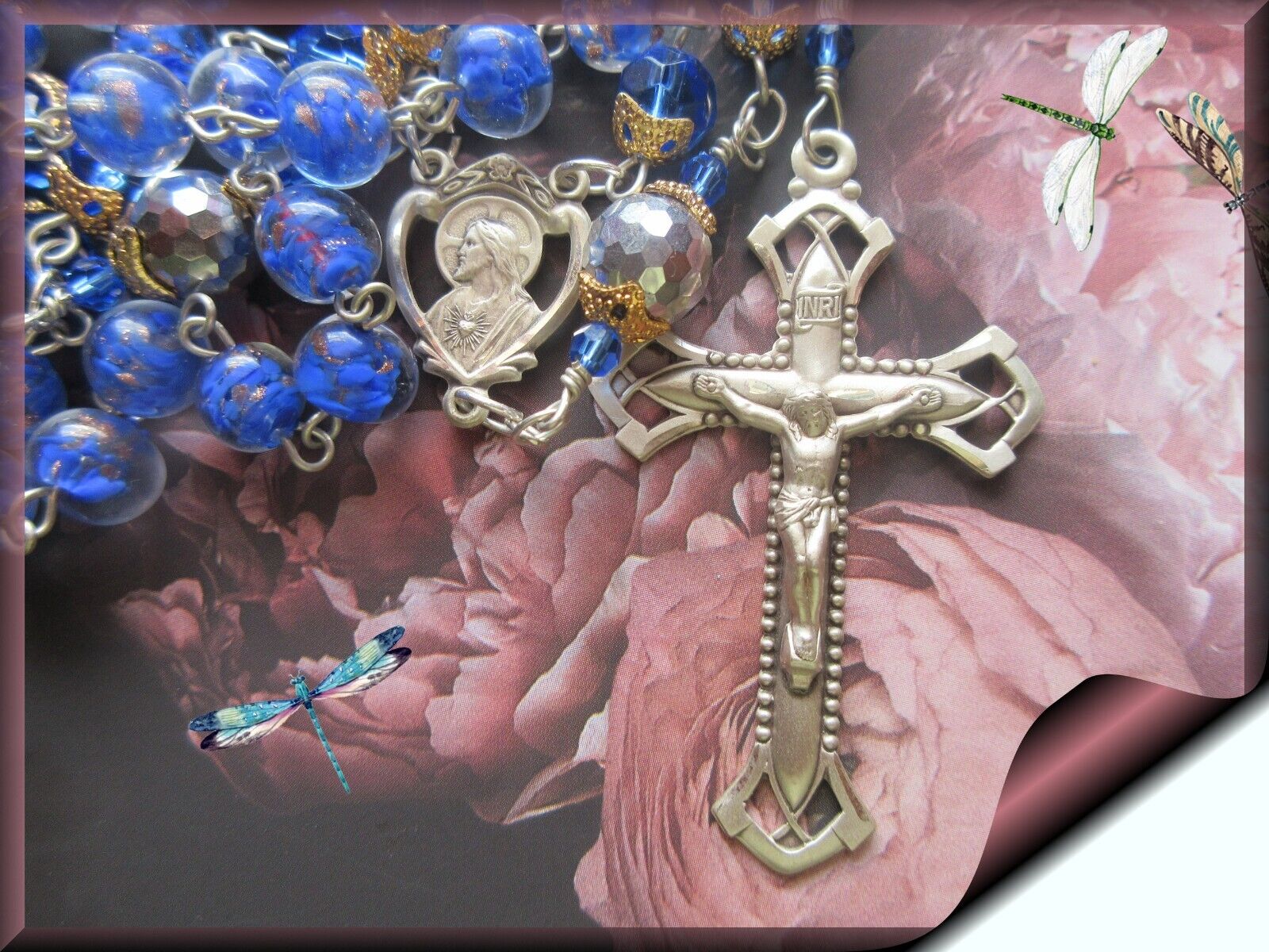 Vintage Italian Venetian Blue Lampwork Glass Rosary 925 Sterling Silver Blest