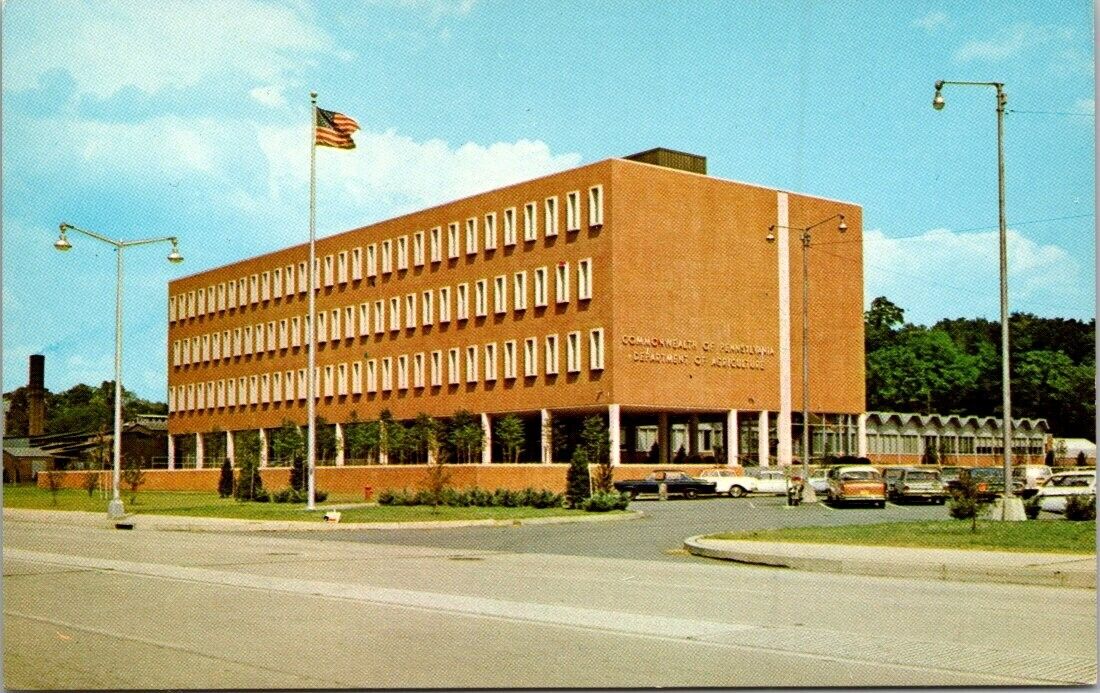 Harrisburg, Pennsylvania Agriculture Office Building Postcard With American Flag