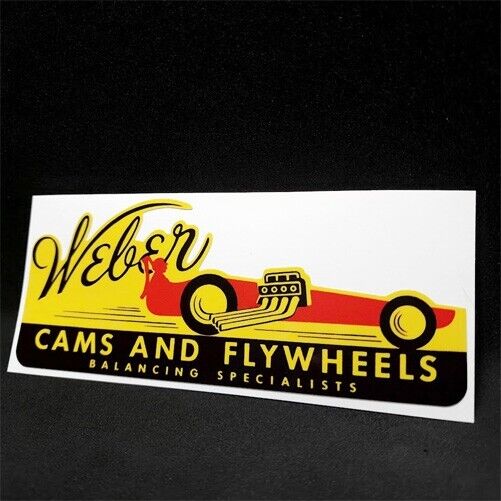 WEBER CAMS & FLYWHEELS Vintage Style DECAL, Vinyl STICKER, hot rod, car racing