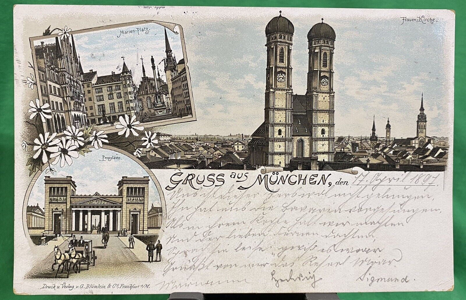April 1897 German Postcard Gruss aus Munchen Greetings From Munich Antique Card