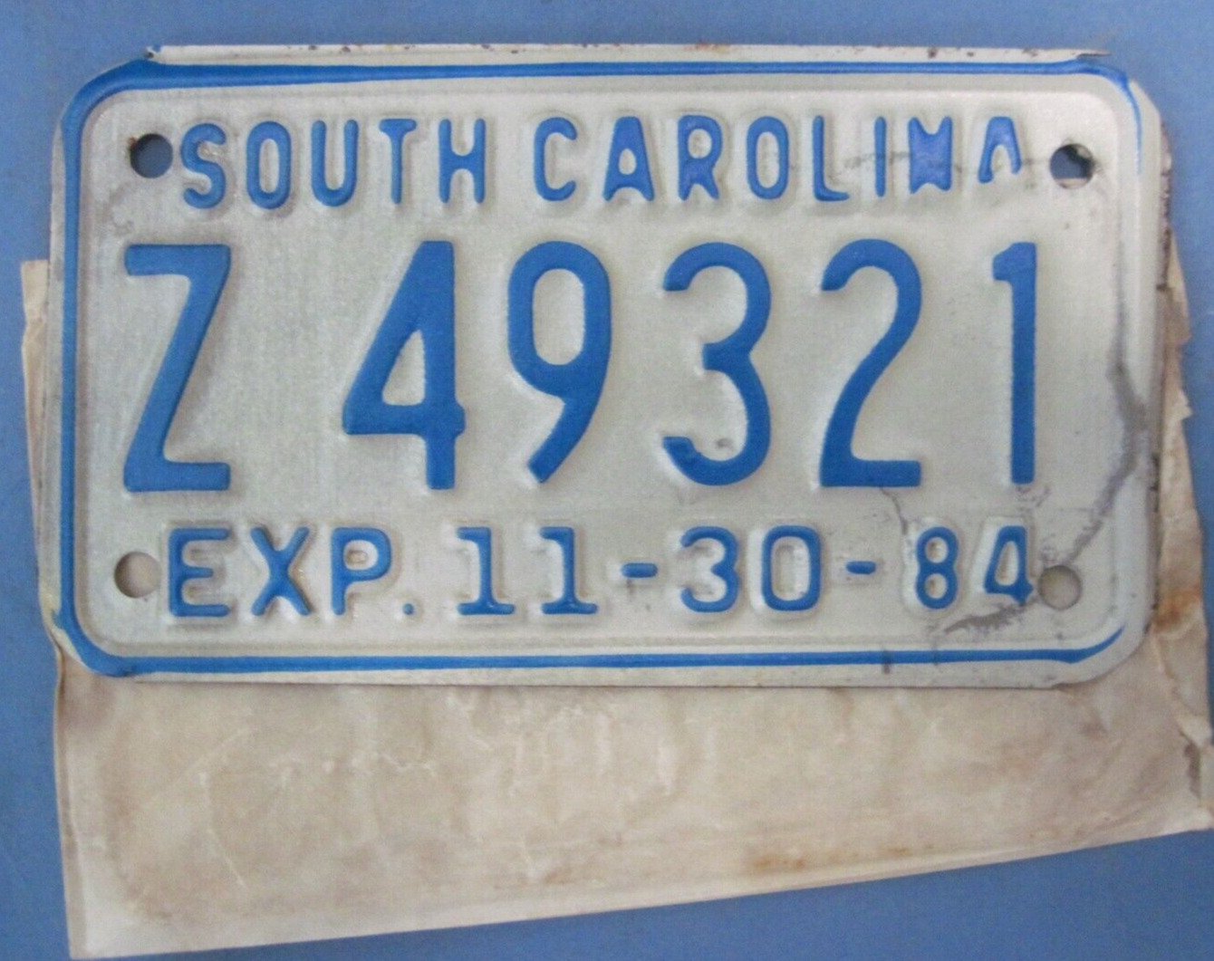 1984 South Carolina motorcycle license plate never used
