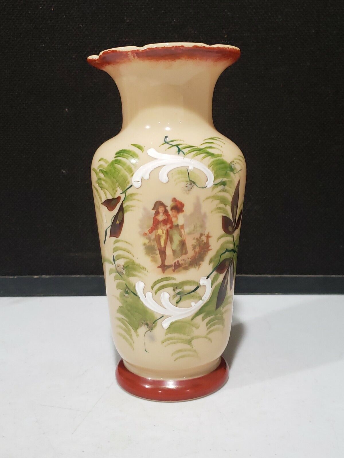 Antique/Vintage Victorian Enameled Courting Couple Glass Vase
