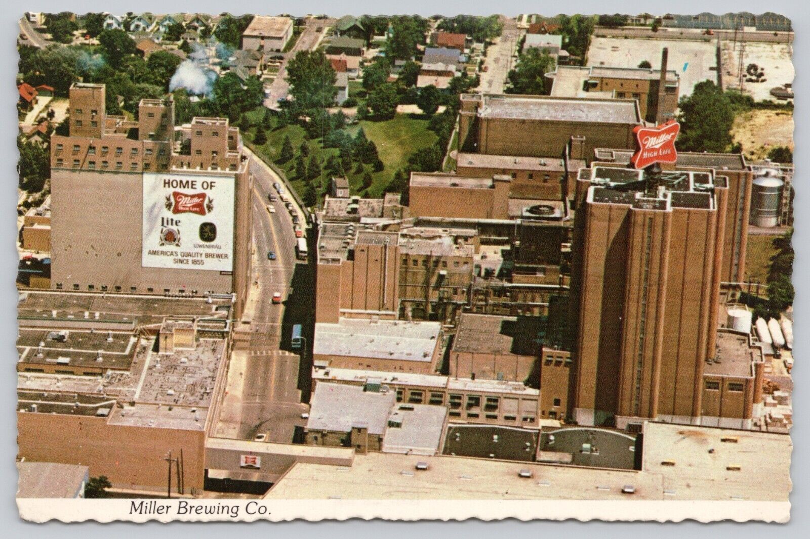 Postcard Milwaukee Wisconsin Aerial View of Miller Brewing Co
