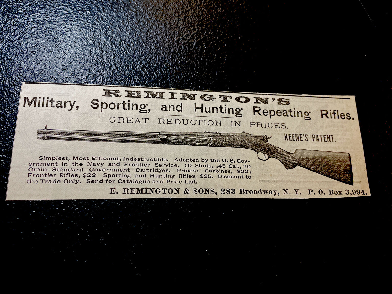1882 E. Remington & Sons Repeating Rifle Advertising - Gun - New York