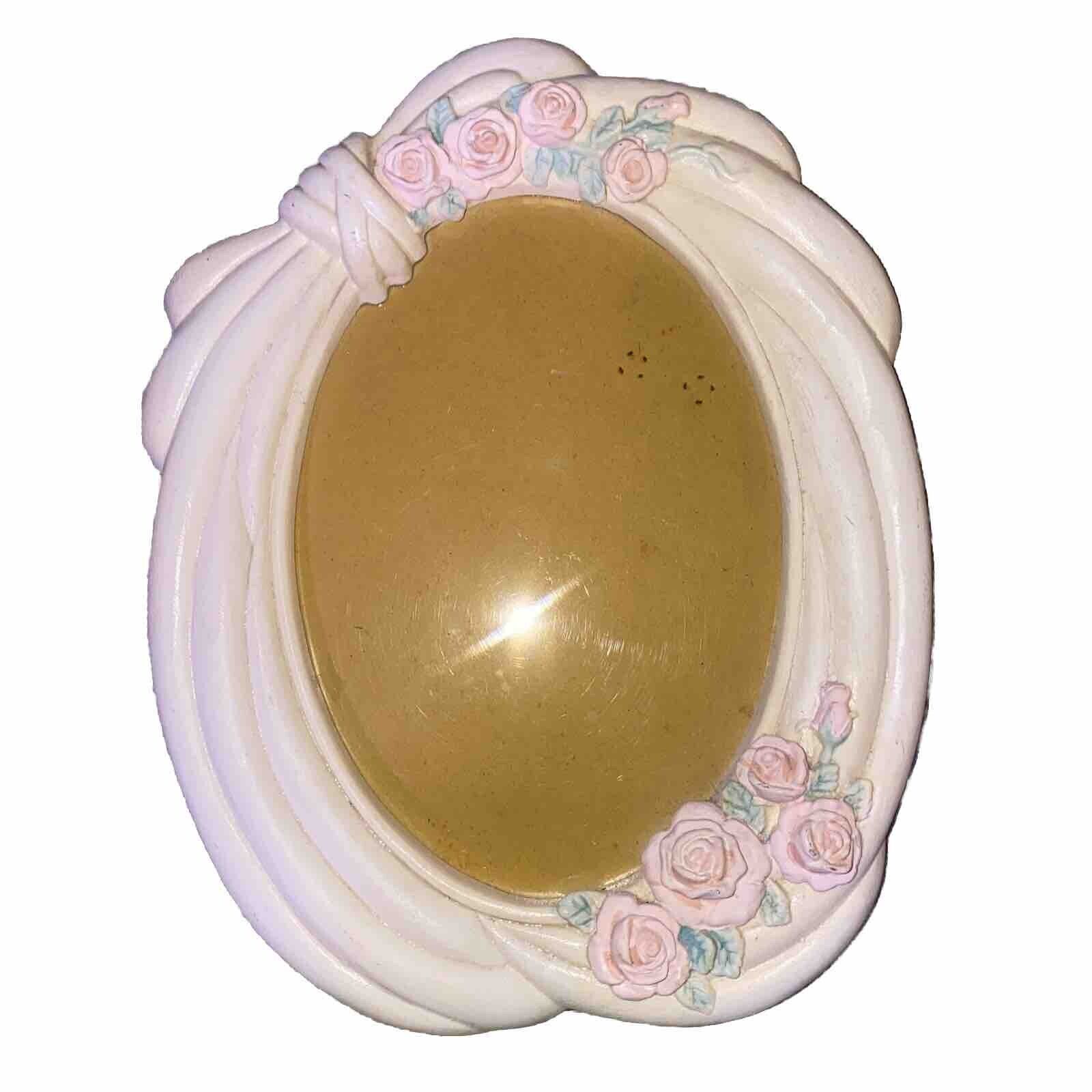 Vintage Ceramic Oval Shaped Picture Frame; Off White W/Floral  4x6