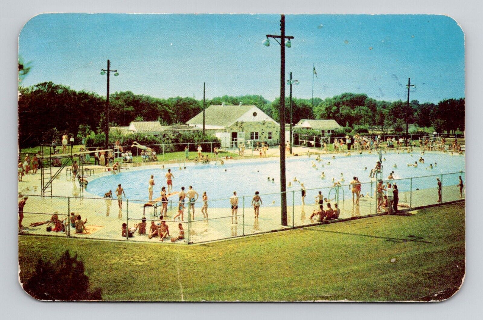 Postcard Swimming Pool in Watertown Wisconsin, Vintage Chrome J13