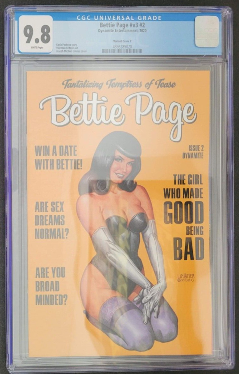 BETTIE PAGE Vol 3 #2 CGC 9.8 GRADED 2020 DYNAMITE J. M. LINSNER COVER VARIANT C