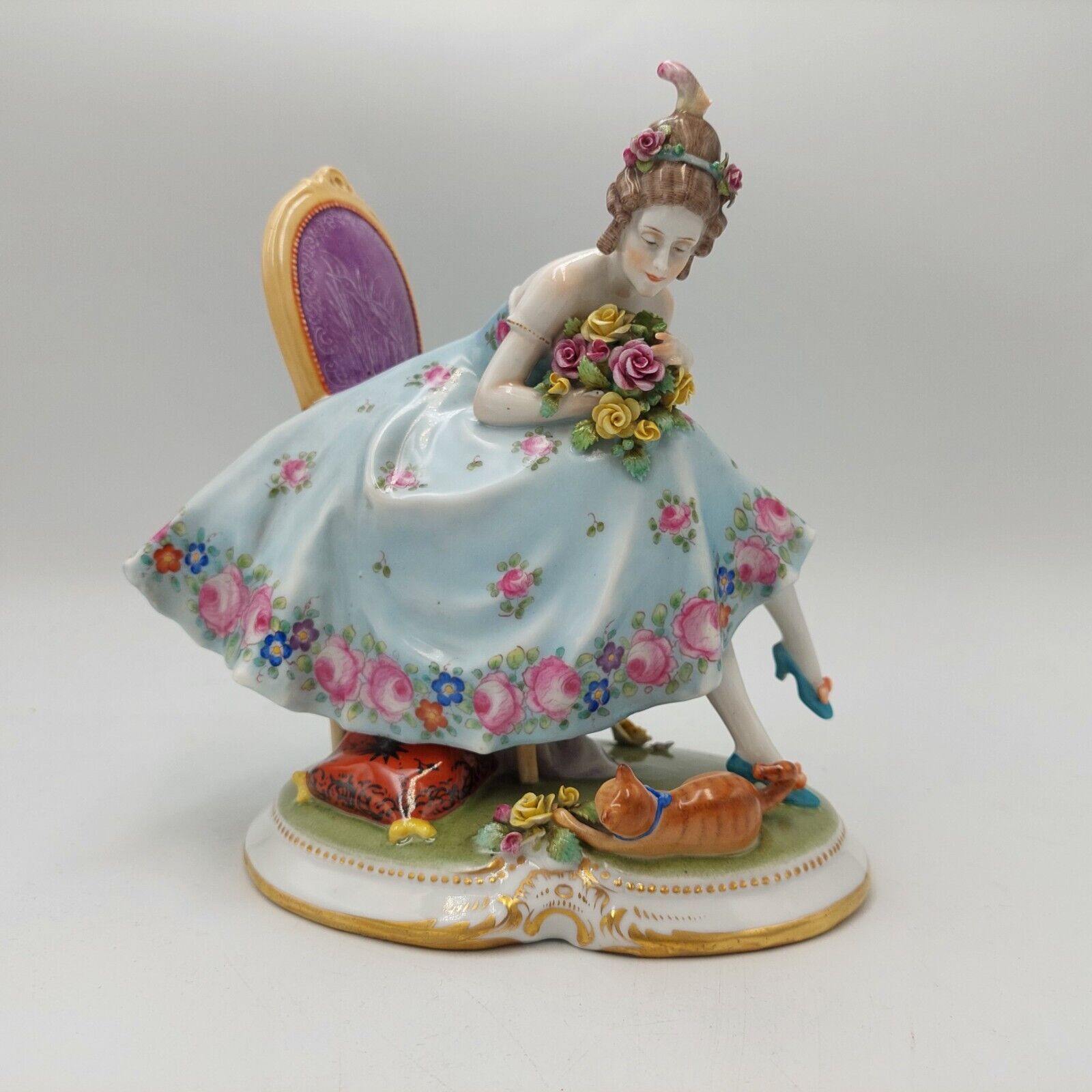 Antique E.A. Muller Volkstedt Porcelain Floral Lady Figurine Figure STUNNING