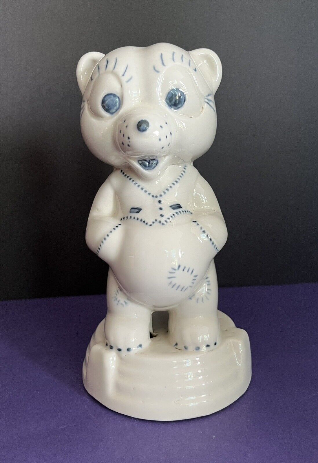 VINTAGE Eldon’s Porcelain Ware 8 1/2” Bear in PJs Coin Bank (USA)