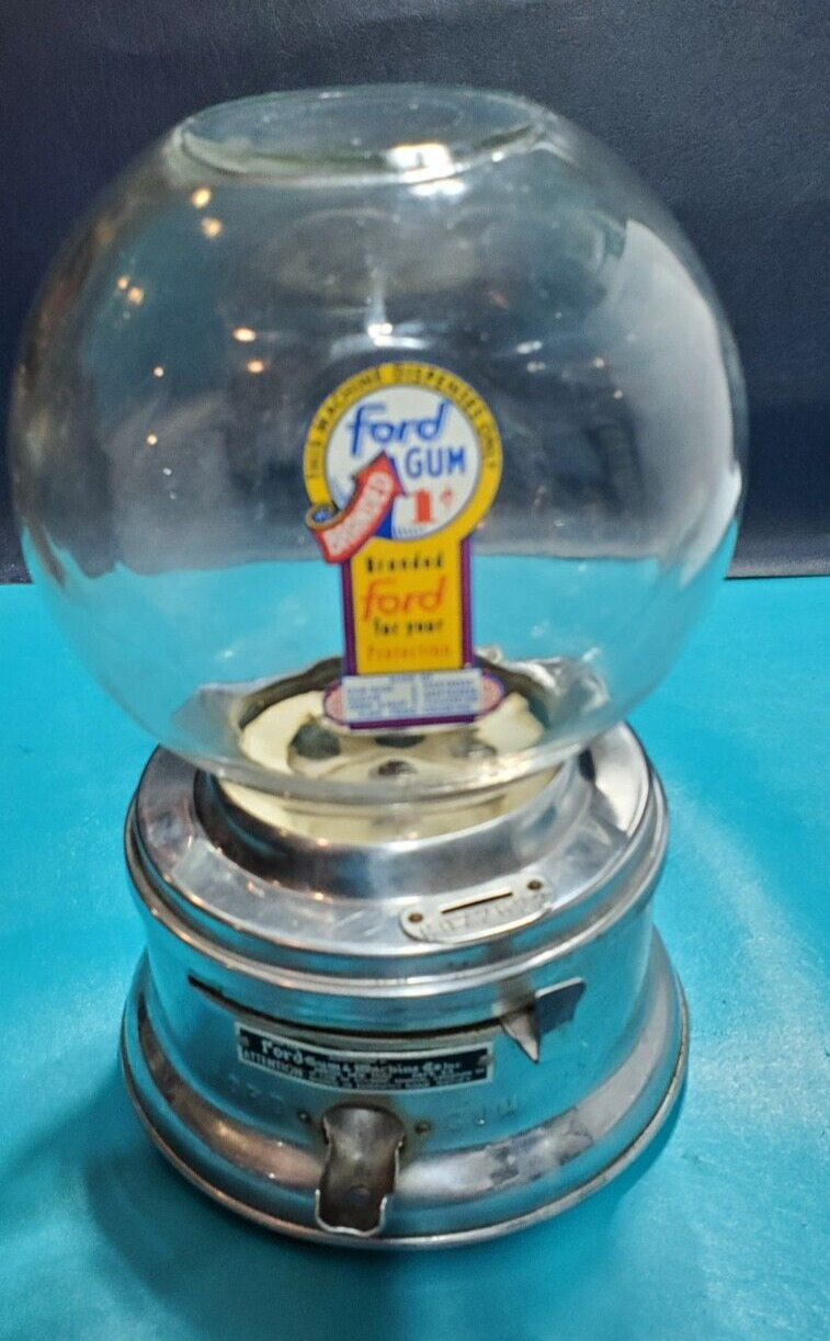 Early 1c FORD Chrome Glass Penny Globe Gumball Machine