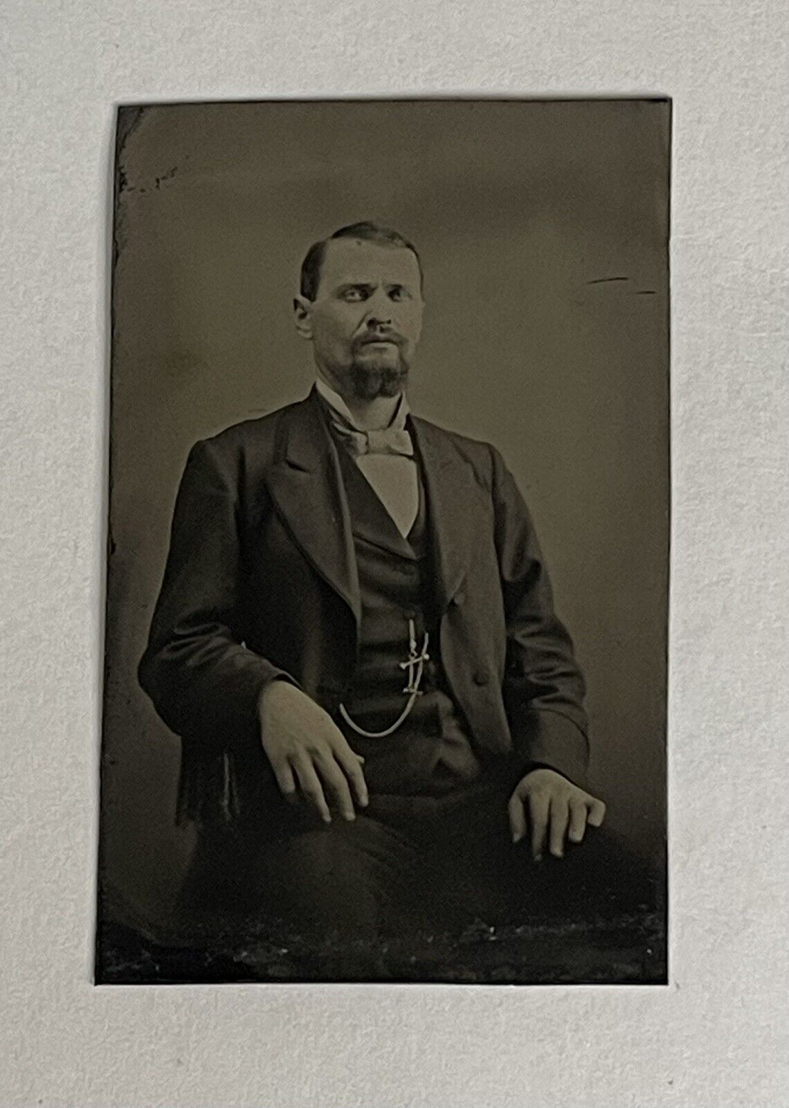 Antique Victorian Tintype Photo Handsome Man Sitting Tin Type