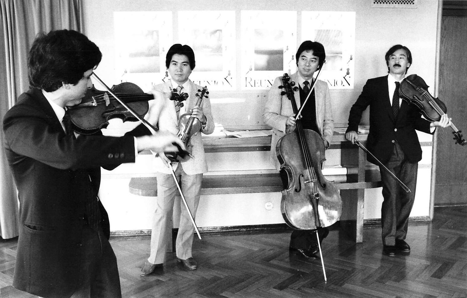 1985 Press Photo Tokyo Quartet Plays Stradivari String Instruments Finland kg