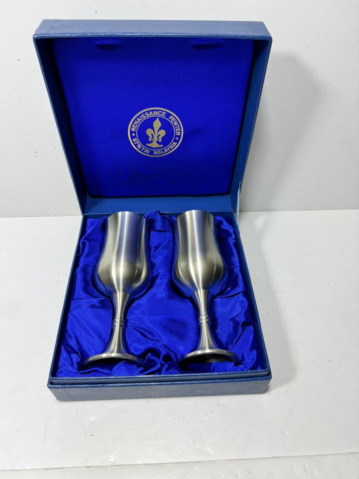 Renaissance Pewter 97% Tin Malaysia Two Goblets Cups In Box B92