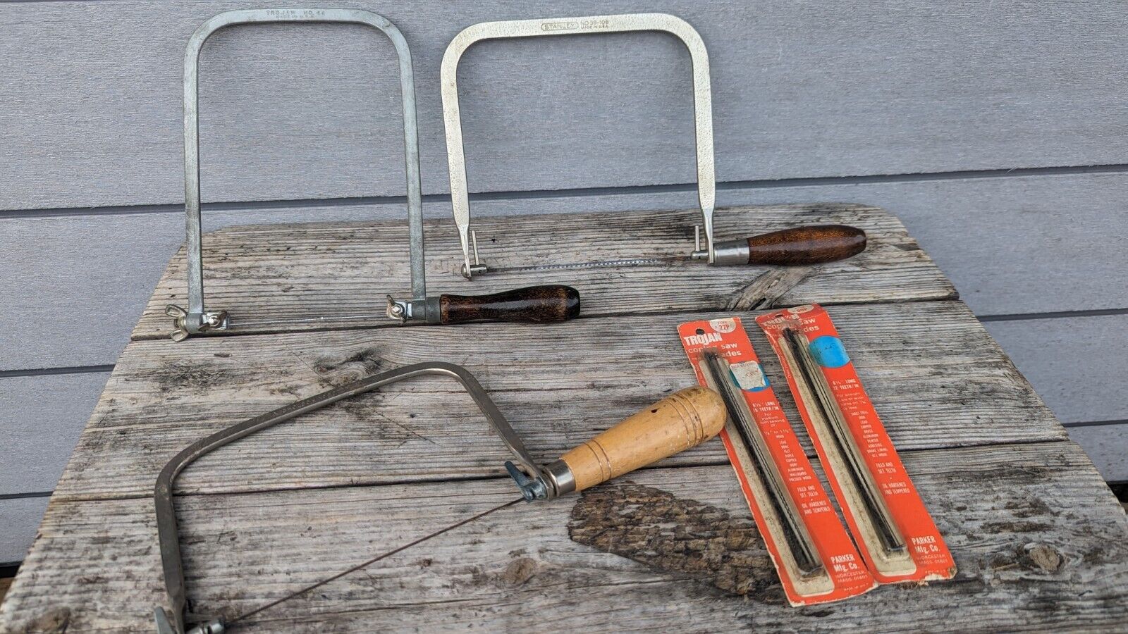 Lot of 3 Vintage Coping Saws - Stanley Nicholson Trojan -  Extra Blades