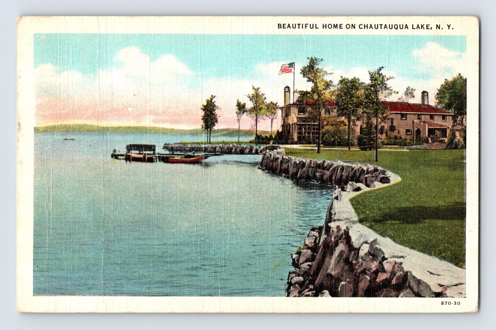 Postcard New York Lake Cautauqua Home Residence 1927 Posted Linen