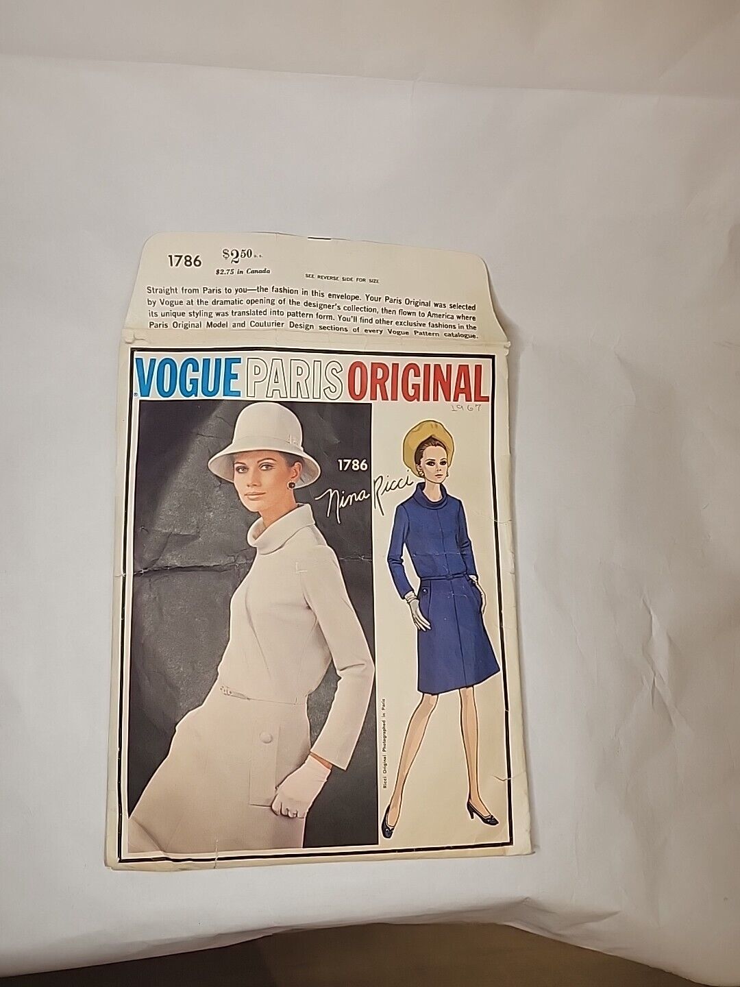 Vtg 1967 Vogue Paris Original Sewing Pattern 1786 Dress By Nina Ricci cut
