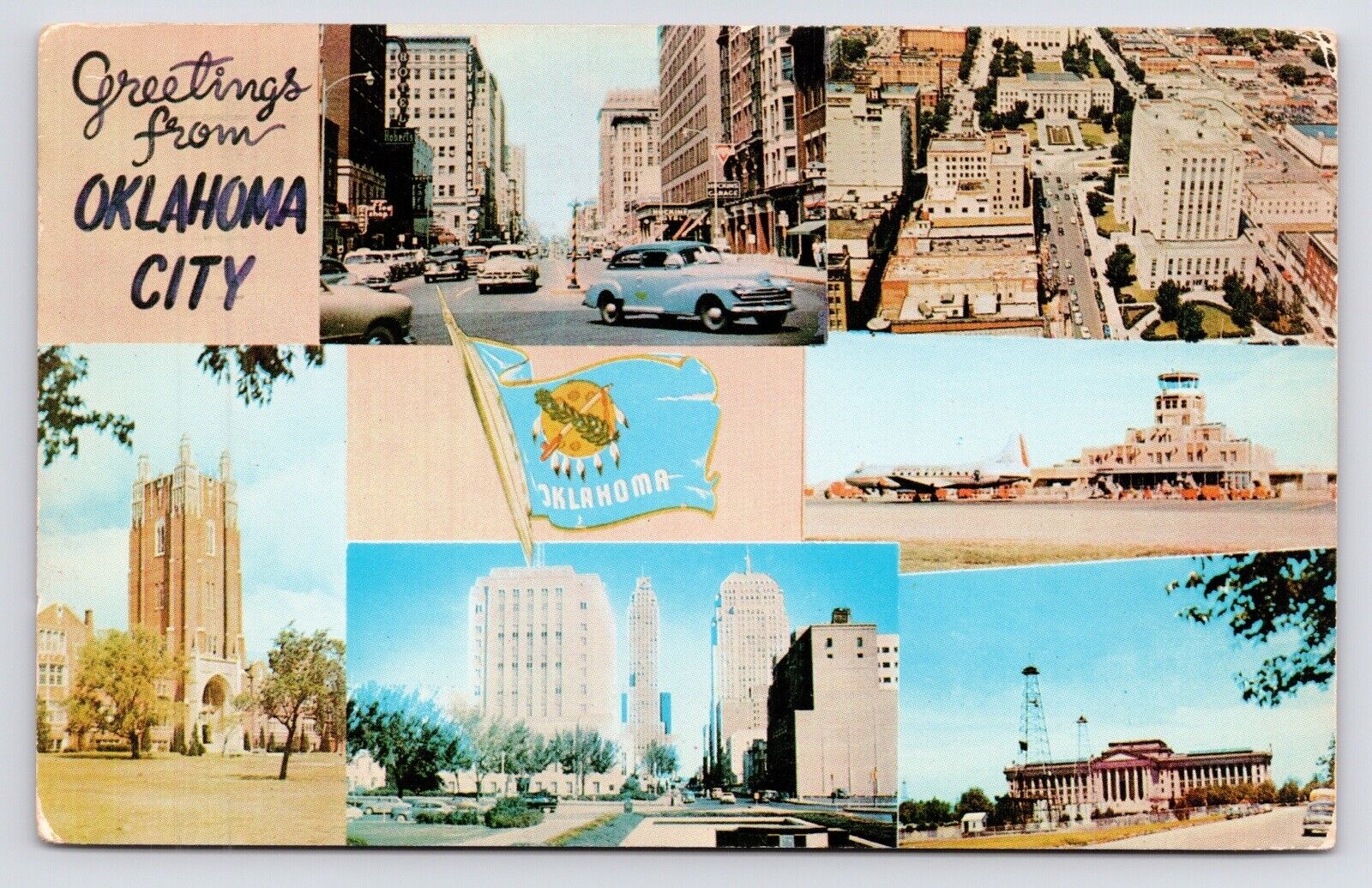 c1950s~Oklahoma City OK~Capitol~Airport~Downtown~Multi-View~Vintage VTG Postcard